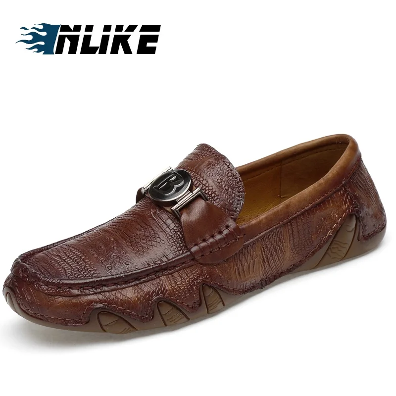 

INLIKE Genuine Leather Men Casual Shoes Luxury Brand Mens Loafers Moccasins Breathable Slip on Driving Shoes
