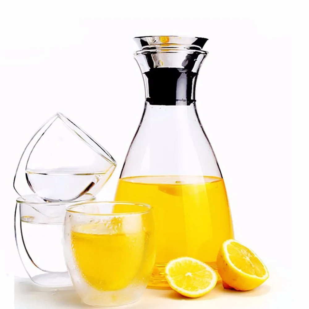 Стеклянный графин с силиконовой откидной крышкой из нержавеющей стали кувшин
