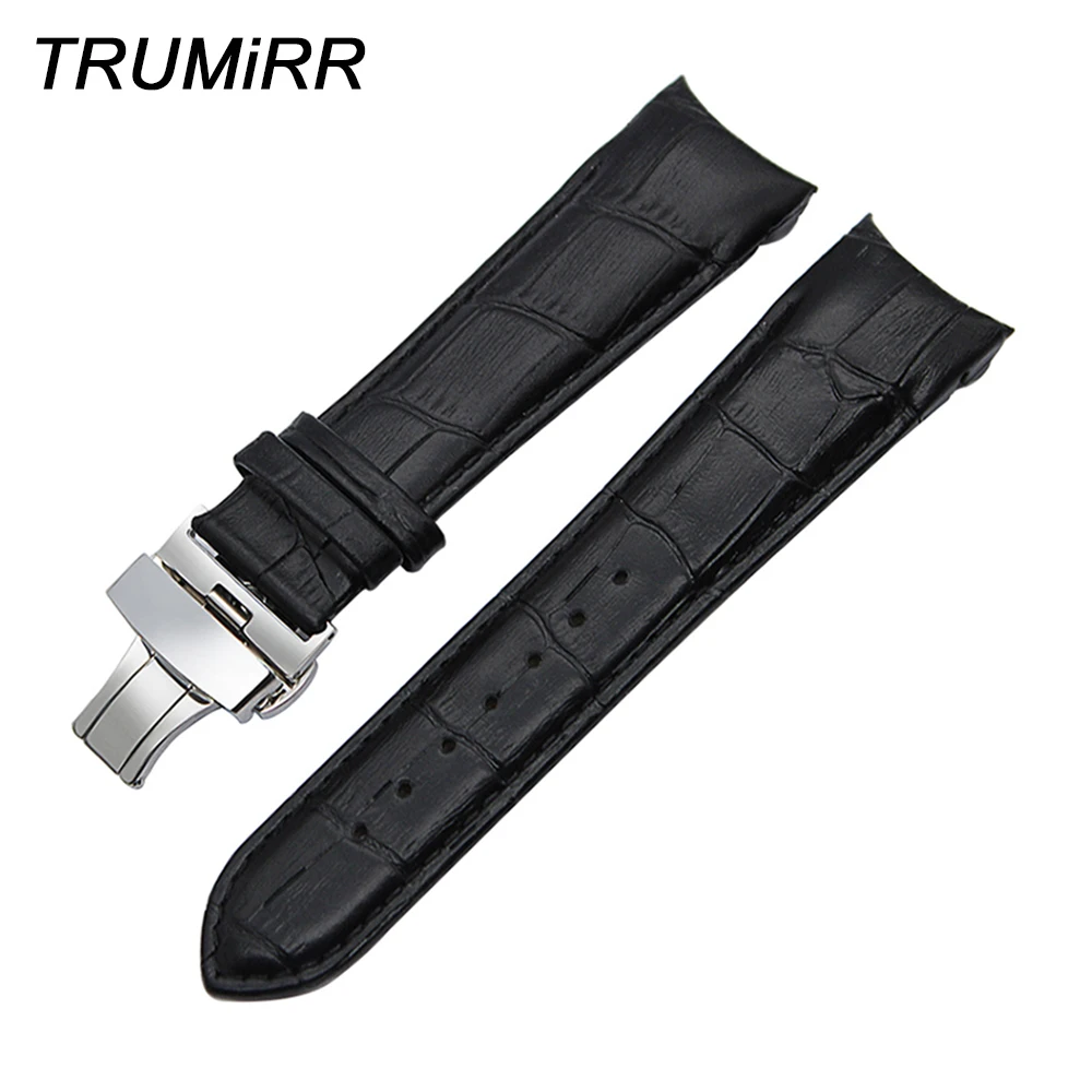 

Curved Genuine Leather Watchband 22mm 23mm 24mm for Couturier T035 Watch Band Butterfly Clasp Strap Wrist Bracelet Black Brown