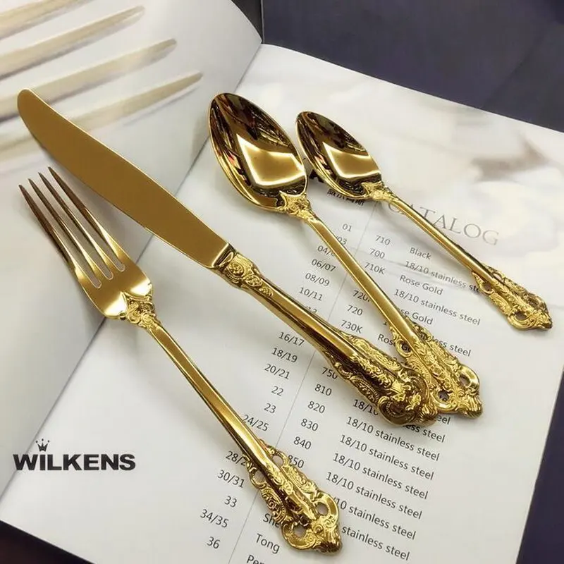 Рельефная посуда в европейском дворцовом стиле золотого цвета ретро 304 набор