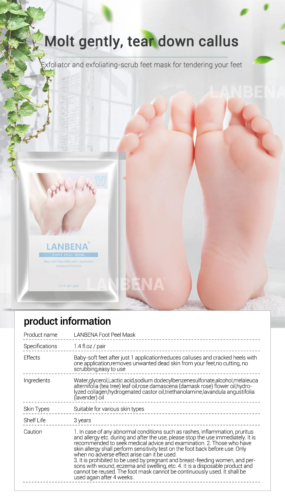 LANBENA отшелушивающая маска для ног нужна только одна пара тщательно удаляет омертвевшую кожу в течение 2-7 дней маска для ног пилинг кутикул пятки