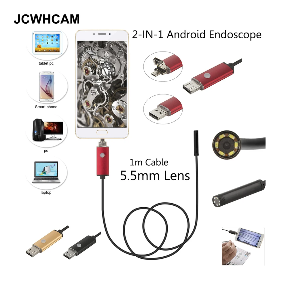 JCWHCAM Usb эндоскоп Android камера 5 мм IP67 Endoskopie mini snake endoskopie для смартфонов ПК автомобиля