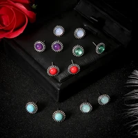 6 pairs set fashion inlaid crystal gem geometric stud earrings set vintage women charm ear clip jewelry party gifts 2020