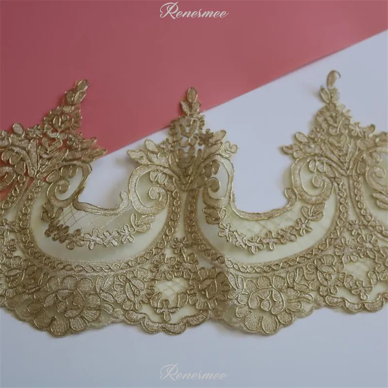 1Yard Light Gold Cord Embroidery Lace Trim for Bridal Wedding Gown Costume Design Mesh 23cm SX344 | Дом и сад