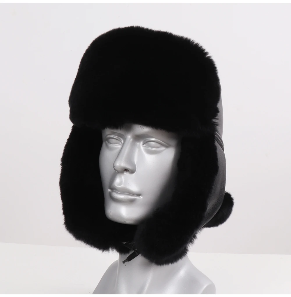 Новые русские шапки-бомберы унисекс из натурального меха кролика рекс для мужчин и женщин, зимняя Роскошная шапка из натурального меха натуральной овечьей кожи