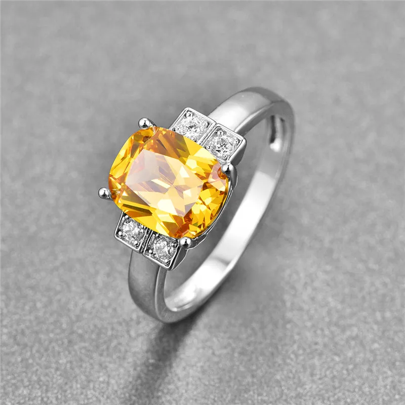 Женское кольцо с цитрином BONLAVIE роскошное серебряное квадратным камнем ювелирное