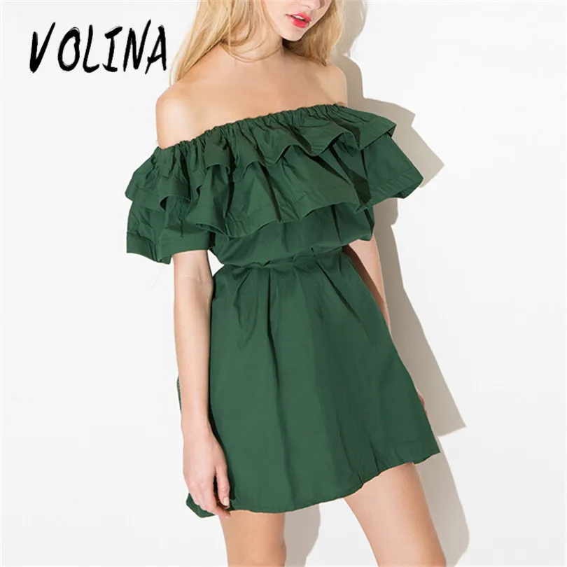 VOLINA Sexy Dress С Плеча dress for Women 2017 оборками платья зеленый mini Лето плюс размер vestidos