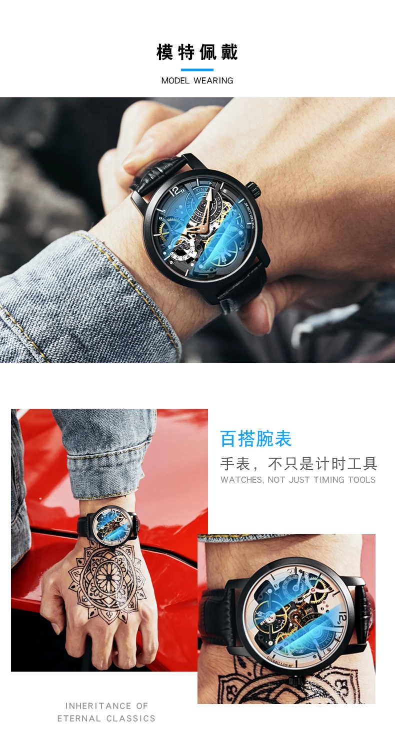 AILANG дизайн часы Автоматические турбийон наручные часы для мужчин montre homme механические кожаные пилот дайвер Скелет