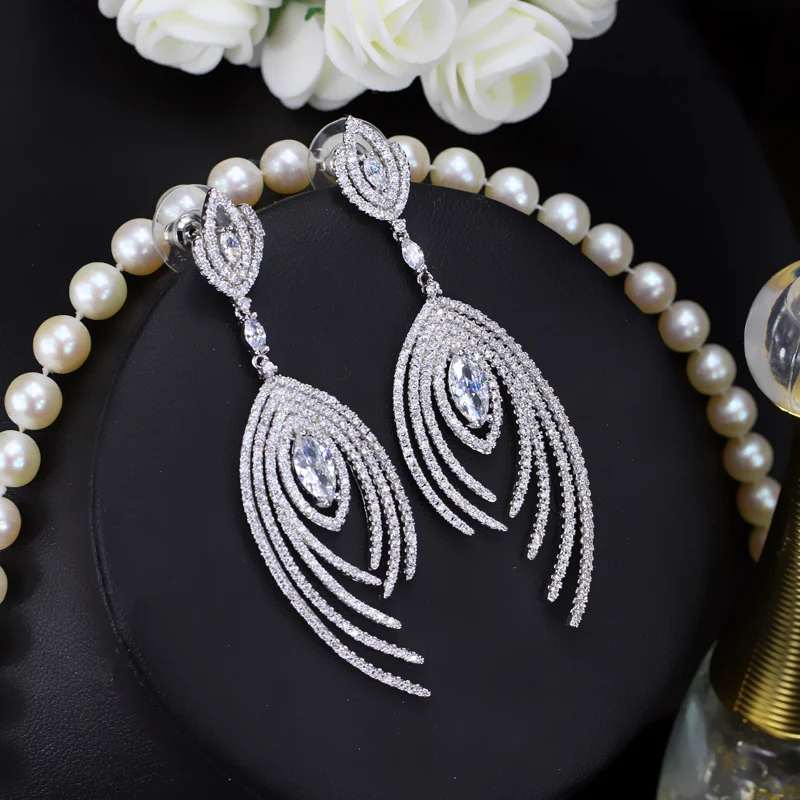 Женские длинные серьги подвески из циркония с микрозакрепкой|earrings for|earring for