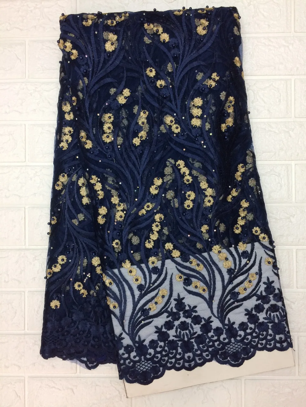 Bridal elegant party evening dress lace fabric high quality African handmade beaded embroidery French | Дом и сад