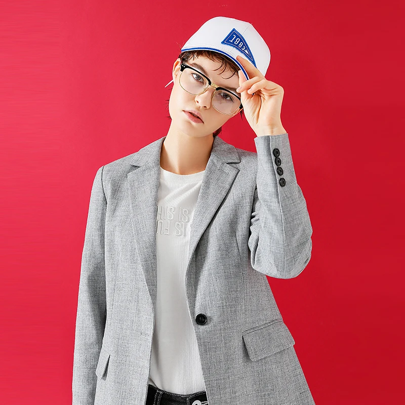 Toyouth Куртки осень 2017 г. Для женщин мода отложным воротником серый Button Blazer Одежда с