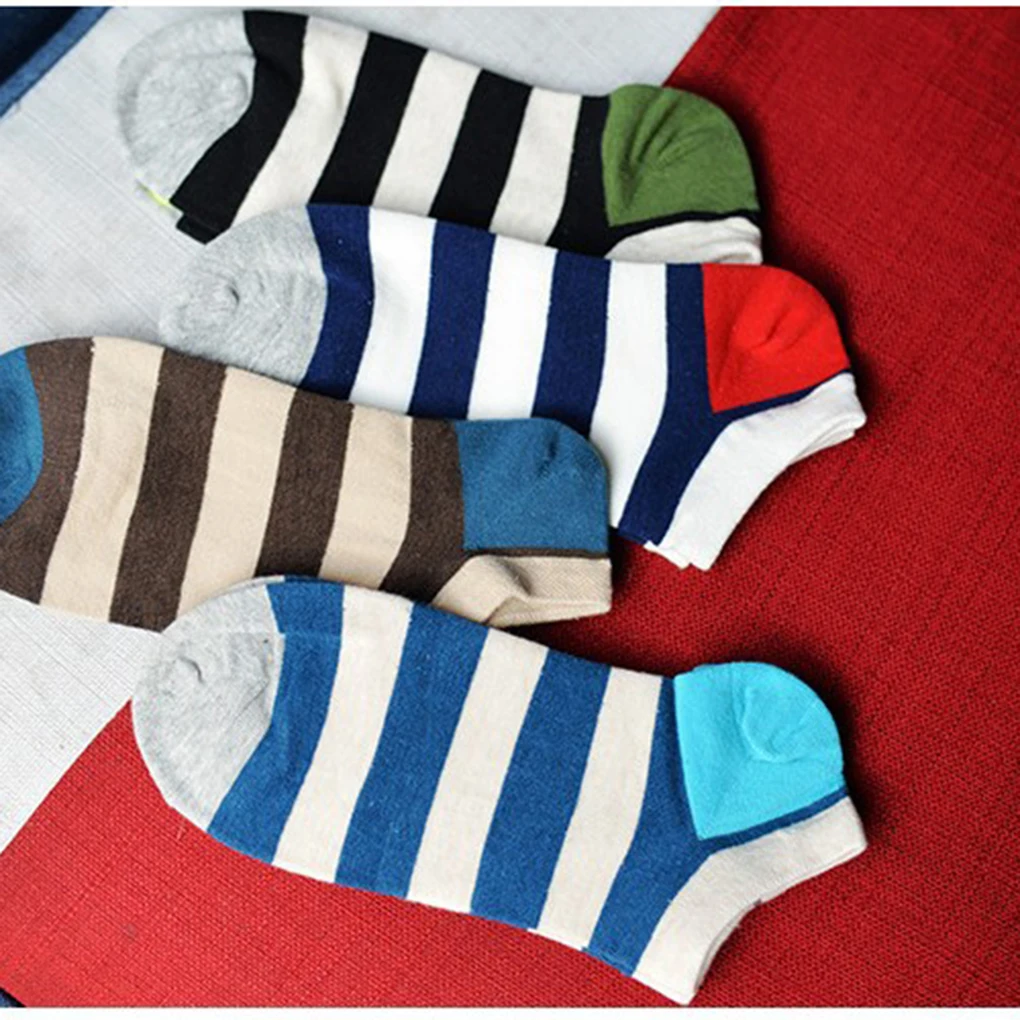 Роман Нескользящие короткие дышащие рот хлопка в полоску Носки для большинства