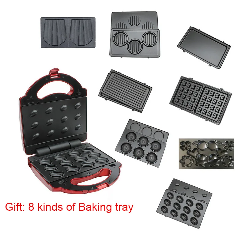 8 Changeable Plates Multifunction Electric Egg Waffle cake Maker Donut Walnut Cake Machine Ice Cream Cone Sandwich Iron Toaster