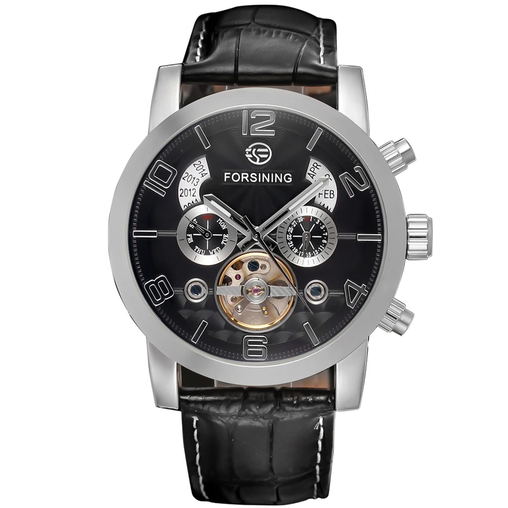 Silver Black Forsining, модные мужские часы, ремешок, фосфоресцирующий, механический, для мужчин, t, автоматический, спортивный, бизнес, аналоговый циферблат, наручные часы - Цвет: Silver Black