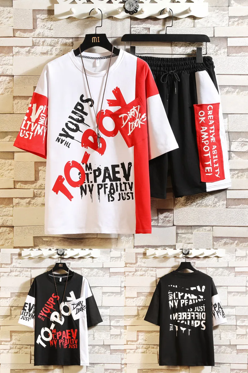 

Summer T-shirts+Shorts 2 pieces Sets Men Sportswear Tracksuit Sets High Quality Men Streetwear Loose Casual Sets Size 3XL