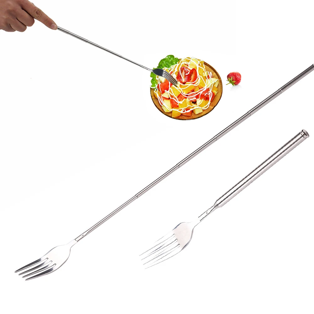 Stainless Steel Western Style BBQ Dinner Fruit Dessert Long Cutlery Forks Telescopic Extendable Fork Kitchen Tool Fruit Tools