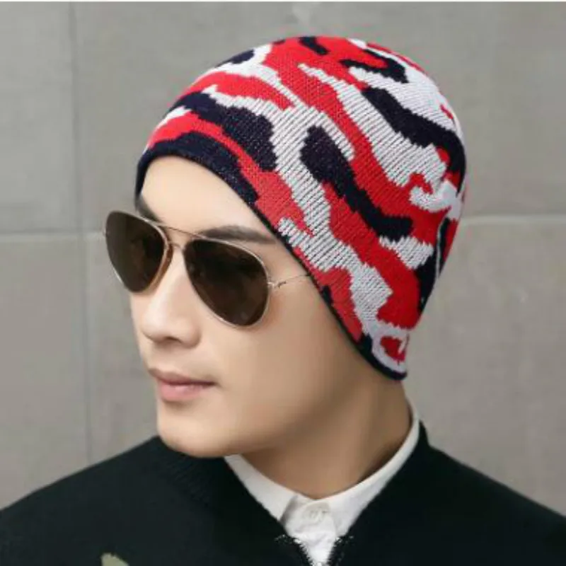 Который в душ мужской Камо Skullies шапочки Толстая теплая вязаная зимняя шапка для