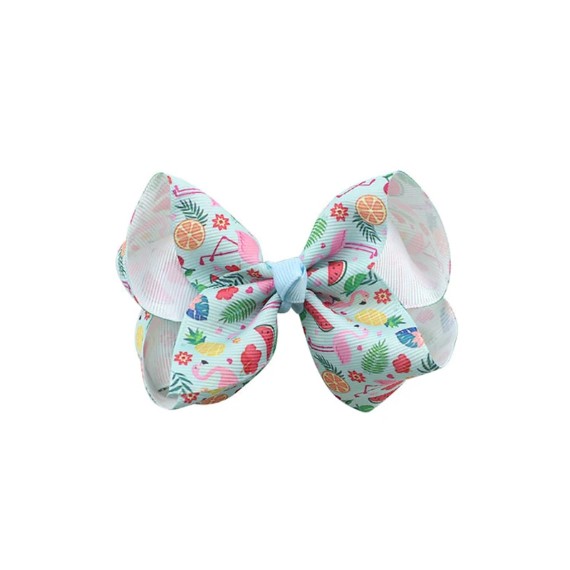 Children ribbed print hairpins Pineapple Flamingo cartoon Swallowtail Bows Hair clips Girls accessories Ties Headdress | Детская одежда