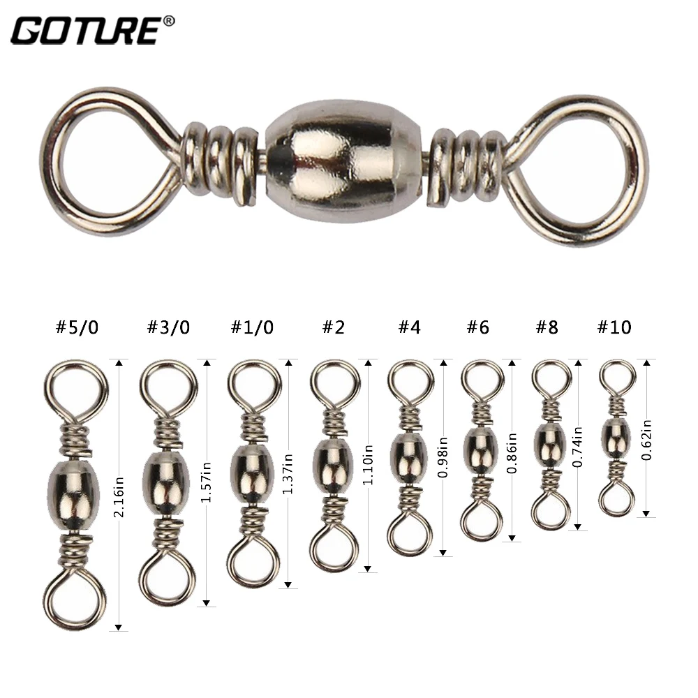 Goture 200pcs Barrel Fishing Swivel Size 10 8 6 4 2 1/0 3/0 5/0 Fishing Hook Lure Connector Rolling Swivels Pins All for Fishing