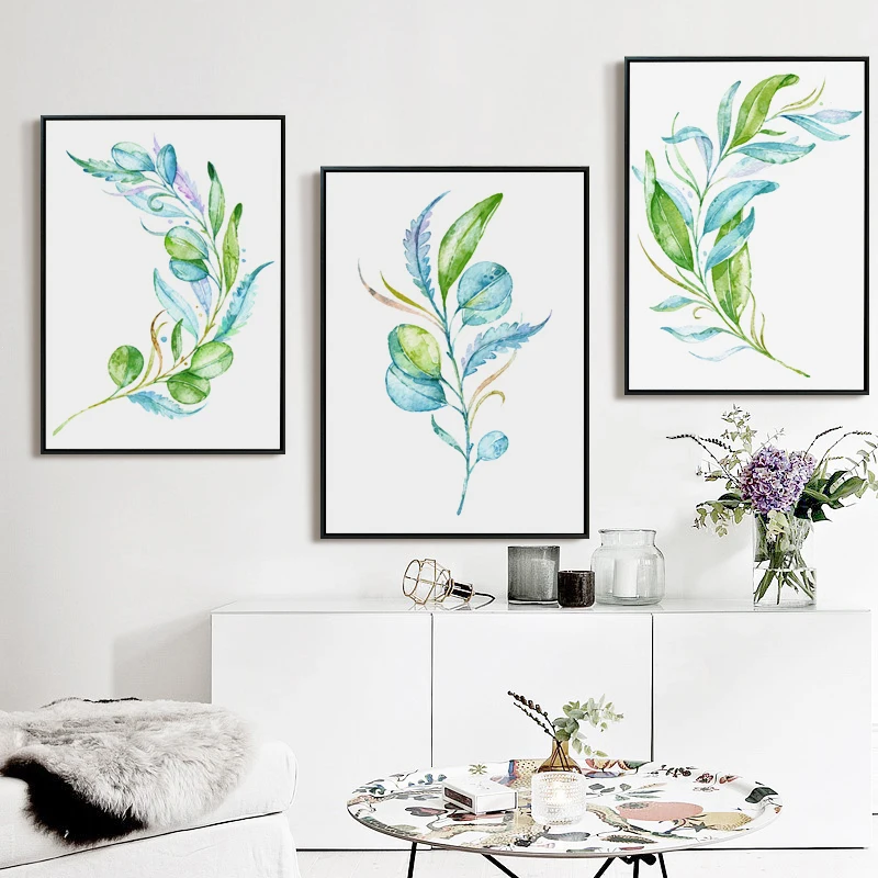 Элегантные акварельные растительные листва простой декор Картина на холсте