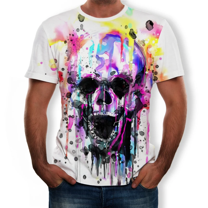 2019 Лето покер с черепами печать мужская футболка коротким рукавом 3D Повседневная