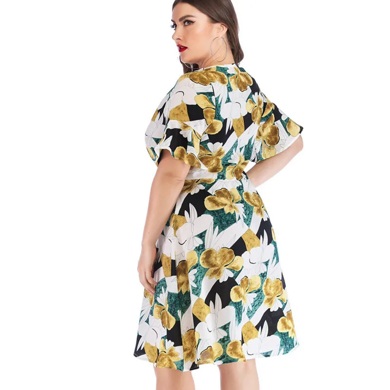 

Plus Size 2019 Women Summer Vintage Elegant Print Dresses Casual Sexy Party Night Office Midi Dress