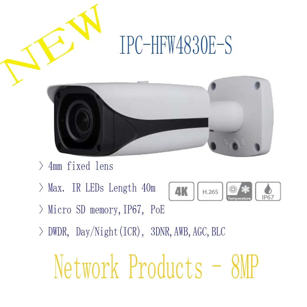 Бесплатная доставка dahua безопасности IP Камера CCTV 8MP Full HD ИК Мини Пуля сети ip67 с POE