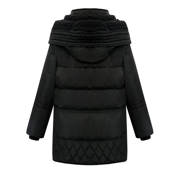 

Women Street Black Long Parkas Long Sleeve Hooded Jacket Zipper Thick Coat Pockets Patchwork Winter Outwear Warm Fashion 802-335
