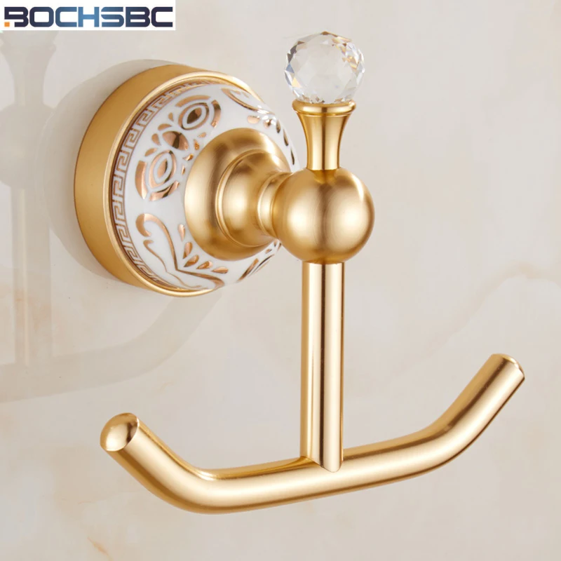 

Golden Crystal Robe Hook Space Aluminum Clothes Hook Euroopean Vintage Golden Finish Bath Hardware Accessory Home Decoration