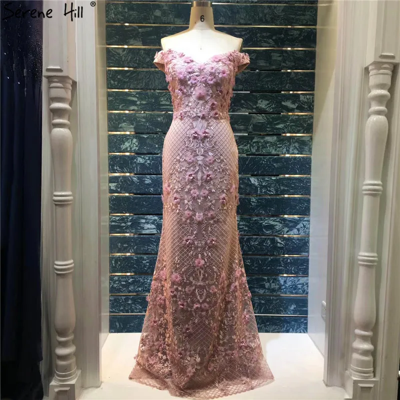 Pink Sleeveless Off Shoulder Luxury Evening Dresses 2021 Handmade Flowers Pearls Sexy Gowns Real Photo LA60715 | Свадьбы и торжества