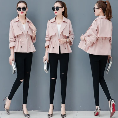 pink y10 Весна осень новая Женская Корейская версия свободная дикая была тонкая популярная 3XL с завязками на талии короткая ветровка пальто для женщин y10 - Цвет: pink y10