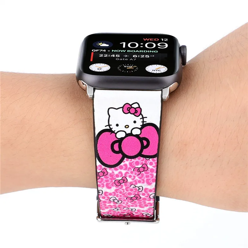 Симпатичный стильный ремешок для Apple Watch 4 ремешка 40 мм 44 кожаный мультяшный Микки