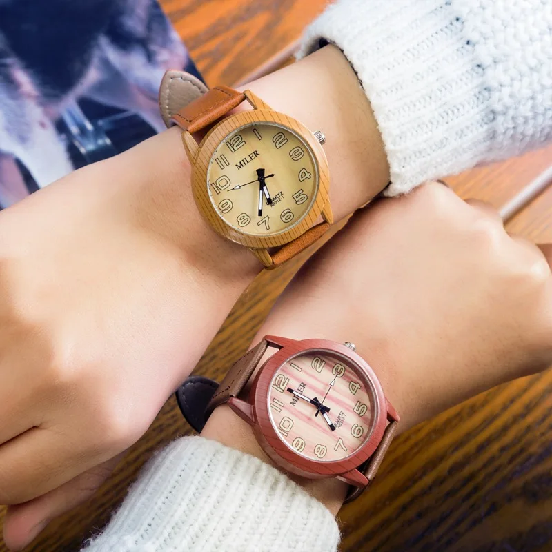 Мужская Новая Мода моделирование Бамбука Деревянный Наручные Часы С Кожа