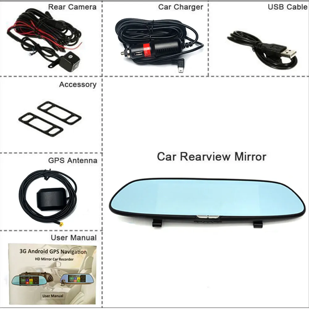 Podofo 7 &quotDash Cam 3g Автомобильный dvr зеркало Android 5 0 gps Bluetooth двойной объектив wifi заднего