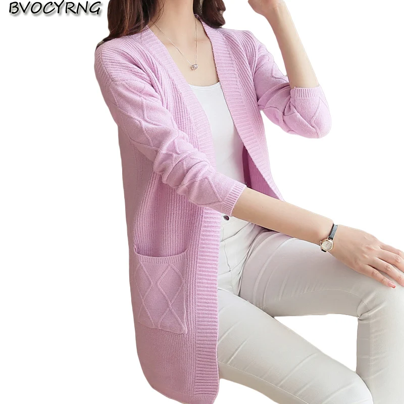 Женский длинный свитер свободный трикотажный кардиган с длинным рукавом