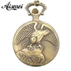 Новинка, бронзовые кварцевые карманные часы с узором орла, кулон с цепочкой, мужские и женские подарки, аккумулятор, оптовая продажа