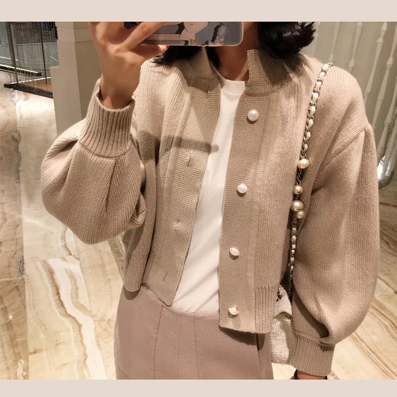 GRUIICEEN 2017 autumn pearls button women knitting cardigans fashion winter sweater lantern sleeve short cardigan SG-0819165 |