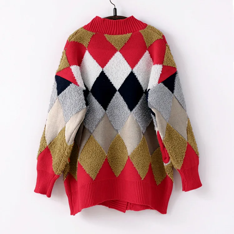 OMCHION Casaco Feminino 2018 Autumn Winter V Neck Long Cardigan Women Casual Loose Thick Argle Patchwork Sweater Jumper QS74 |