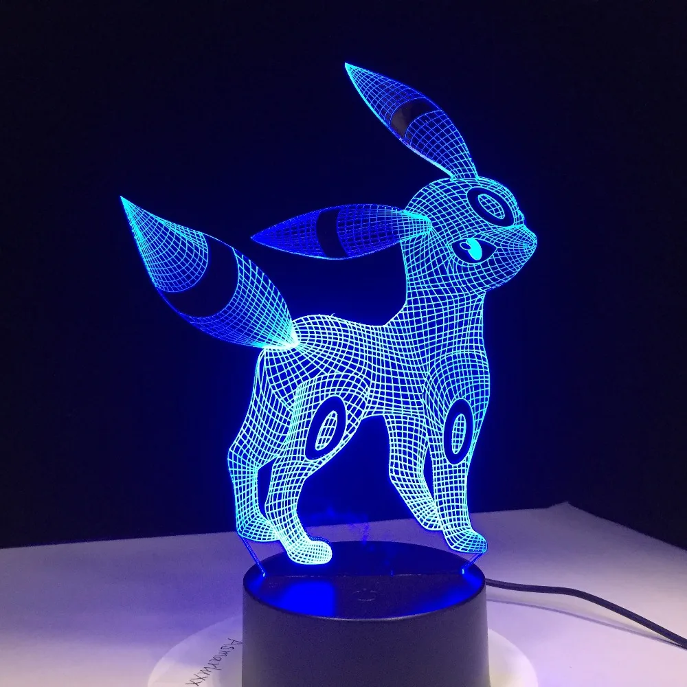 Umbreon Pokemon Go 3D акриловый Ночной светильник USB для сна 3 батарейки АА 7 меняющихся