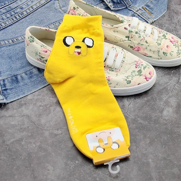 1 Pair Yellow Носки с героями аниме «Время приключений с Финном и Джейком» милые женские носки ледяной король, веселая Космическая принцесса, осенние и зимние желтые хлопковые носки - Цвет: 1 Pair Yellow