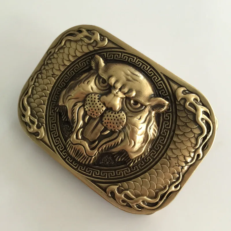 Мужской ремень с 3D головой тигра Твердый латунный пряжкой 73*50 мм 156 2 г