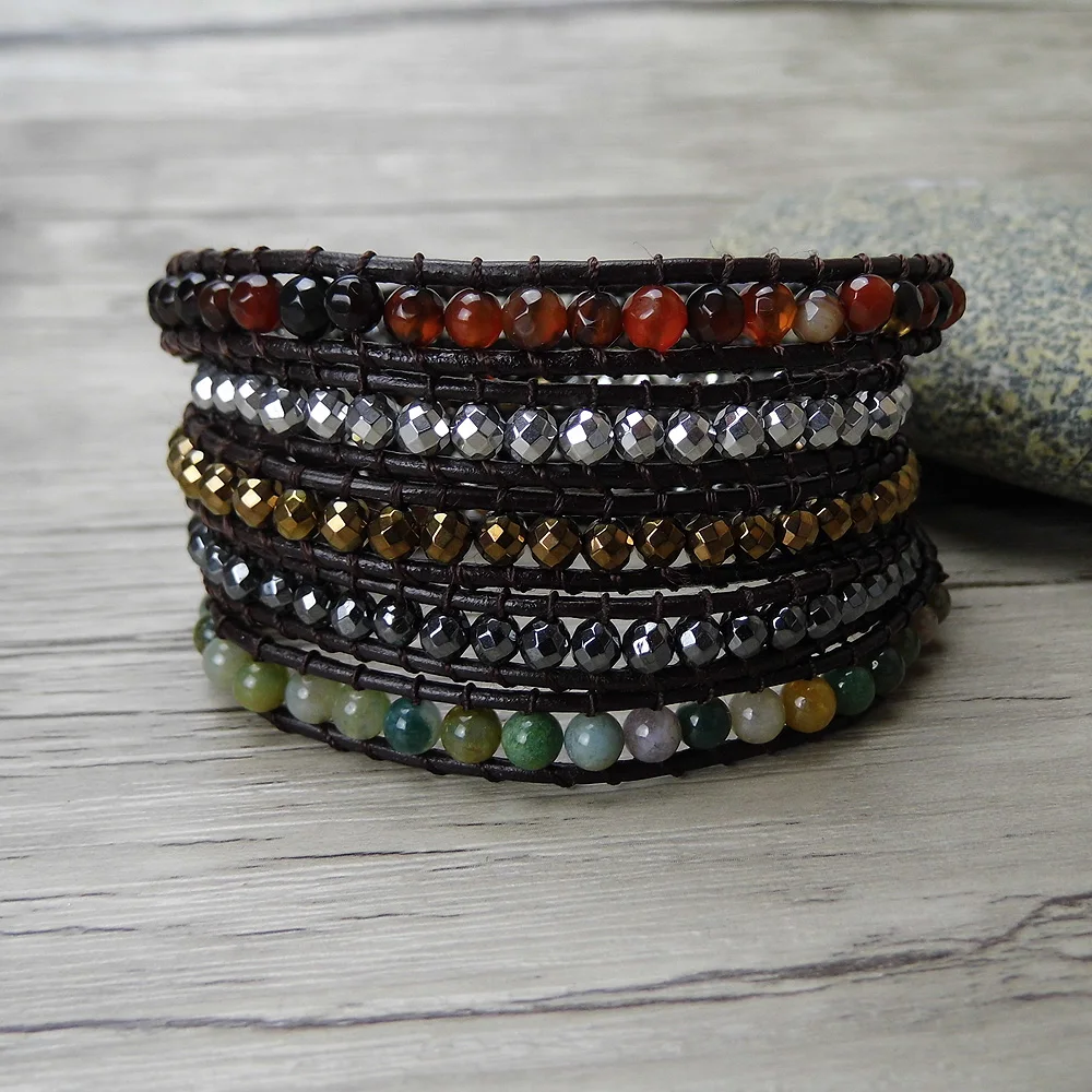 Палантин Бохо Браслет индийский натуральный камень Бусина beads Бусы Кожа Йога
