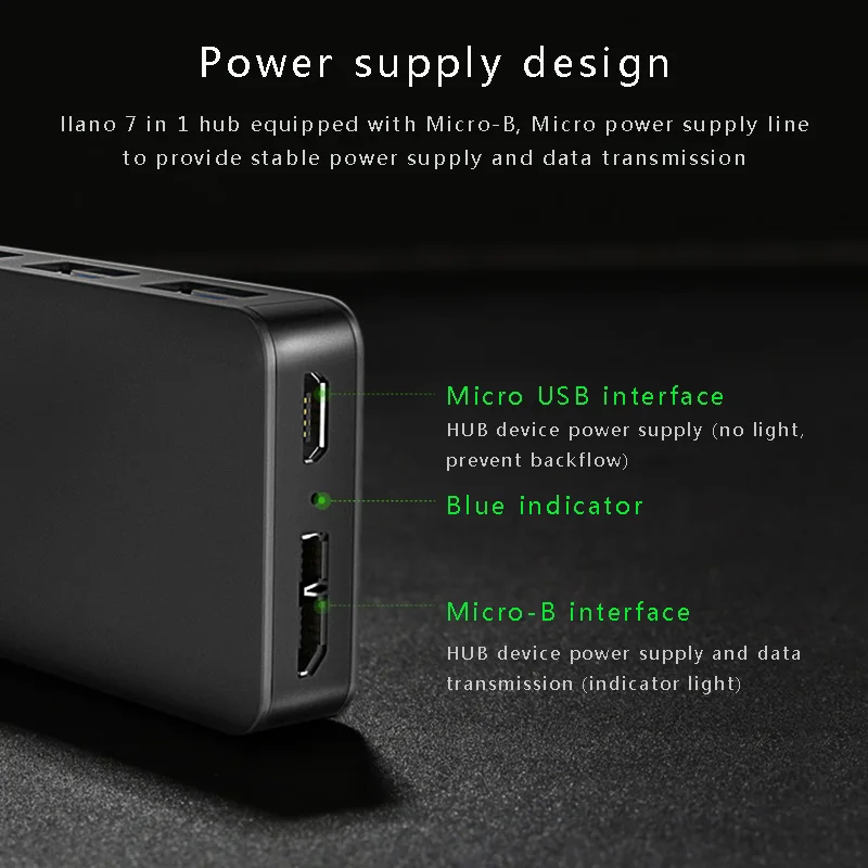 Llano 7 портов USB 3,0 концентратор портативный USB3.0 сплиттер адаптер с микро usb питания для ноутбука