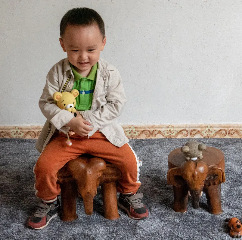 Animal elephant lucky shoes stool creative wood short bench solid children's dining table handmade ornaments | Мебель