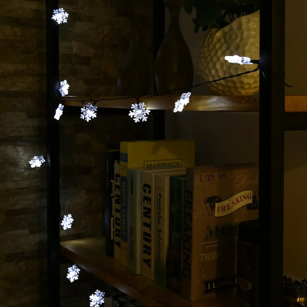 20 светодиодный солнечный снег хлопья струны водонепроницаемый Снежинка строка