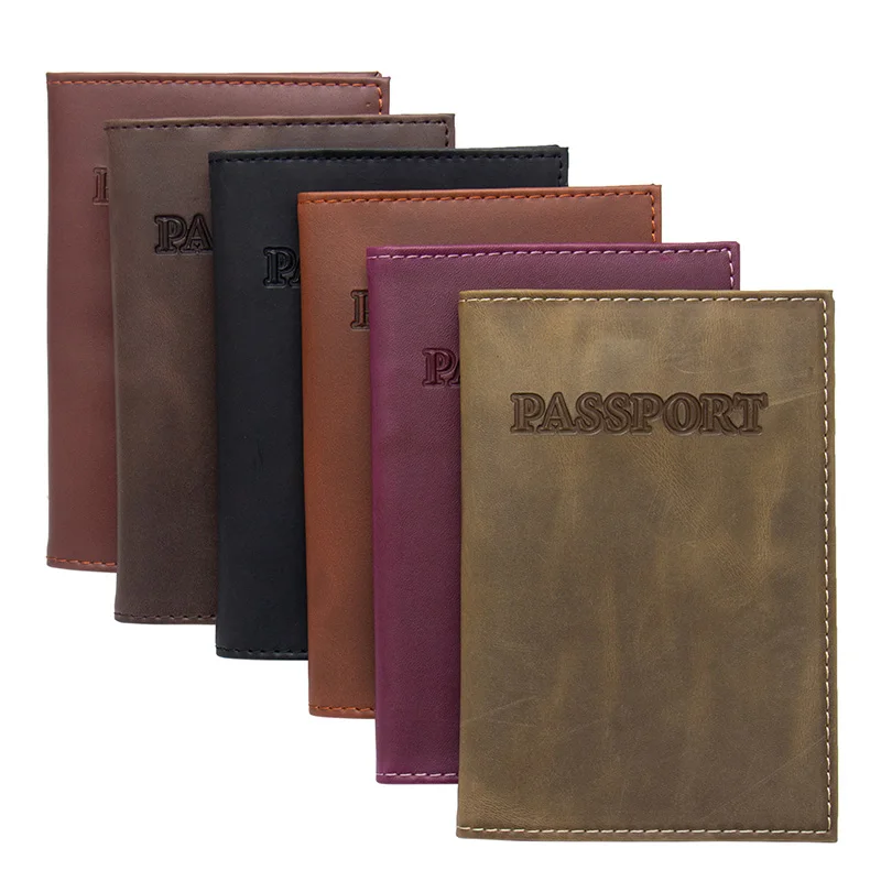 

USA Crazy horse vintage imprinting simple genuine leather Passport Cover Credit Card Holder Passport Holder Travel Wallet