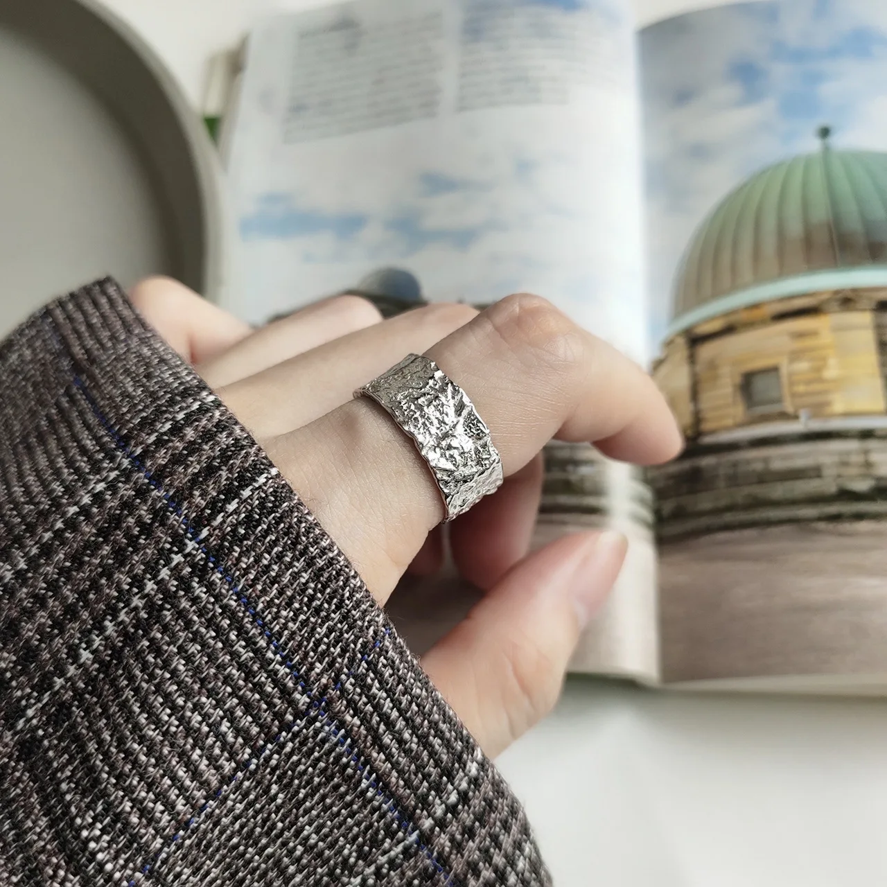 Корейское ювелирное изделие, кольцо из стерлингового серебра 925 пробы, Инс, неправильное кольцо из натурального серебра с бумажным узором на палец, женское модное ювелирное изделие