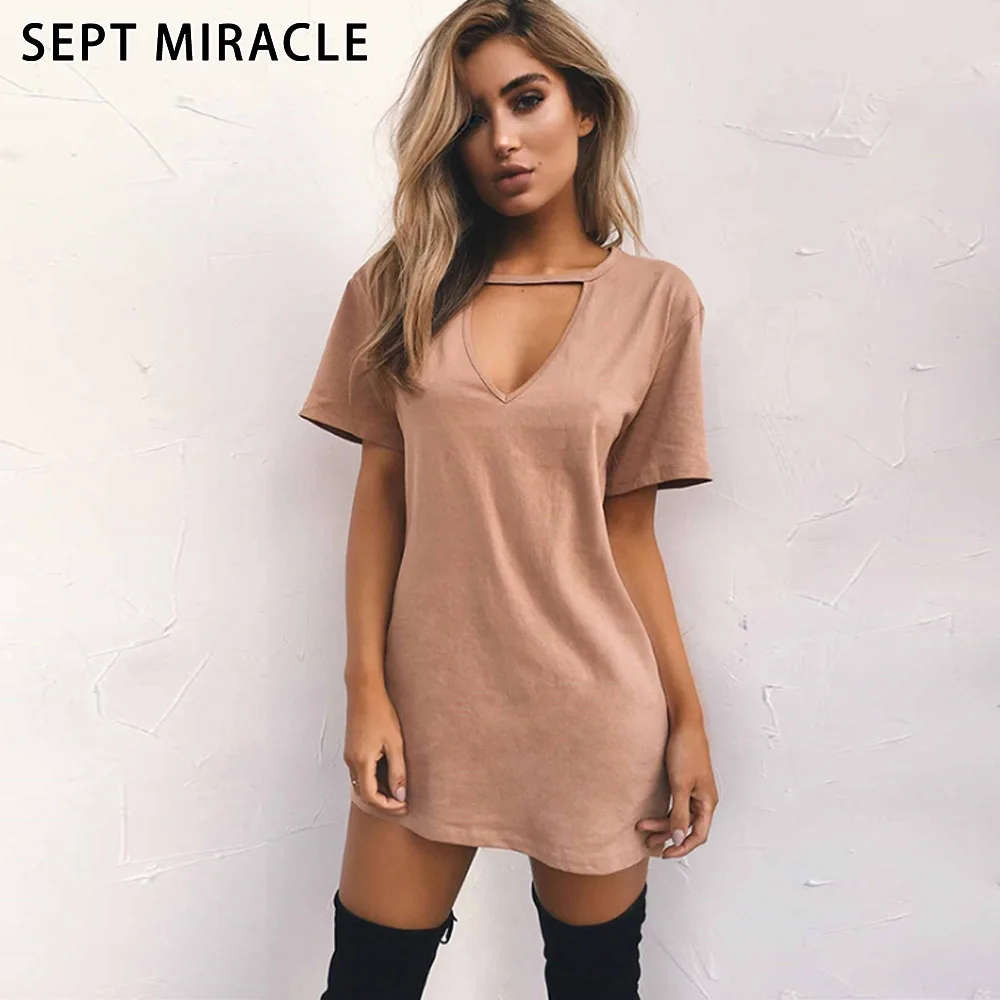 SEPT MIRACLE New Fashion T-shirt Women Cotton Short Sleeve Tops Solid V-neck Autumn Sexy Simplicity Casual Blous Female Shirt | Женская