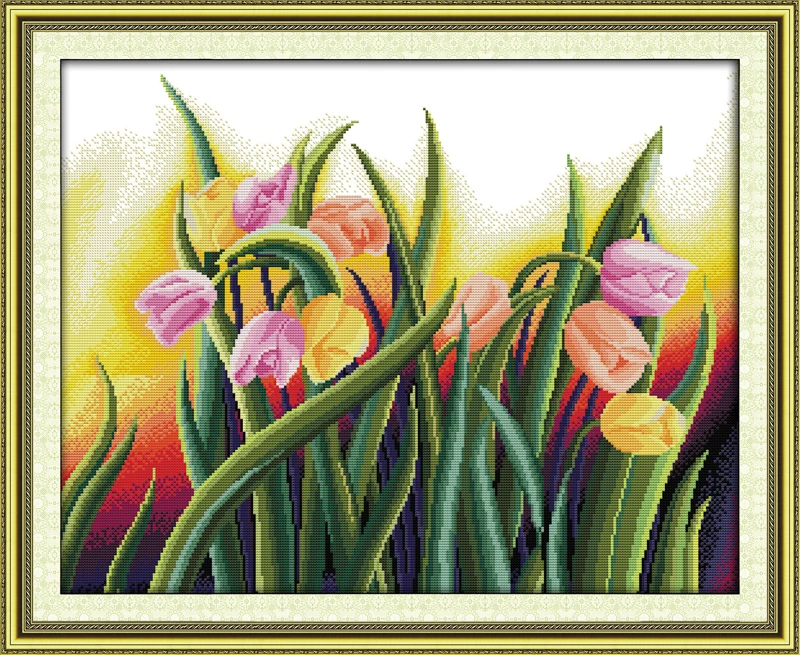 Фото Идеальные тюльпаны крестиком набор цветок 18ct 14ct 11ct напечатанный холст вышивка