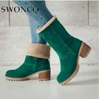 SWONCOженские ботинки, женские зимние ботинки размера плюс 43, толстые плюшевые рождественские Зеленые ботинки, 2019, зимние ботинки с искусственным мехом внутри, 2 в 1